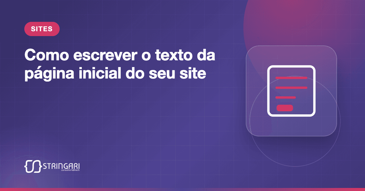 Capa do artigo "Como escrever o texto da página inicial do seu site", com uma página de texto e um botão em destaque ao lado do título.