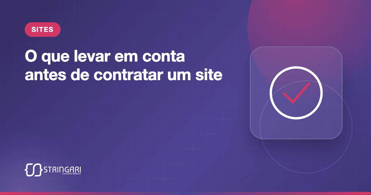 Ilustração de uma lista de verificação com itens marcados em roxo e rosa, representando a contratação de um site