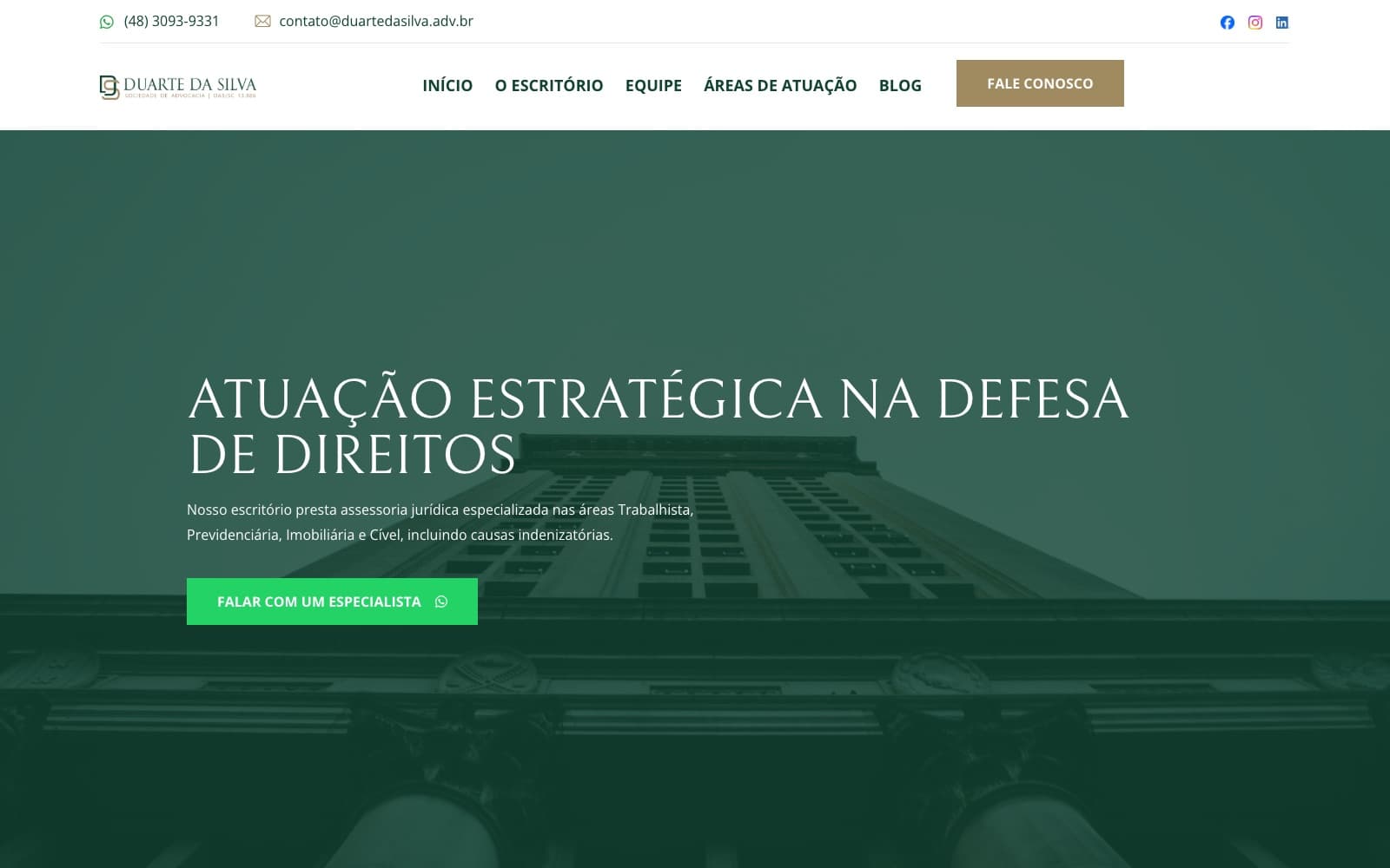 Página inicial do site Duarte da Silva Advocacia
